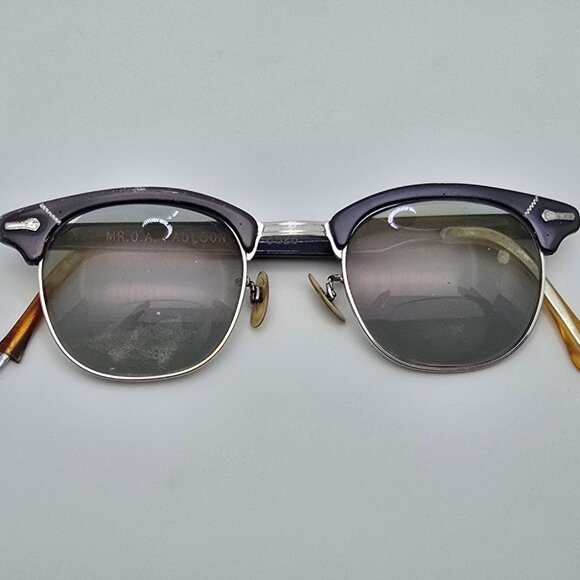 Shuron 1/10 12K G.F. Black White Gold Horn Rimmed Aluminum Eyeglasses Frame 44mm - Picture 14 of 16